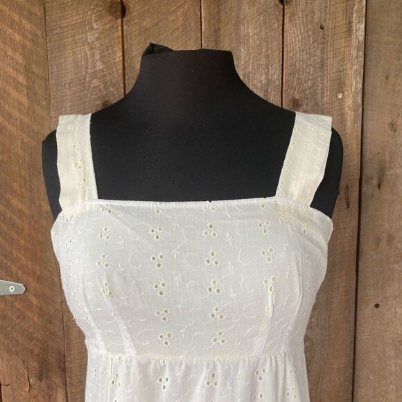 Handmade Yellow and White Sleeveless Dress - White Eyelet Overlay - Picture 3 of 8